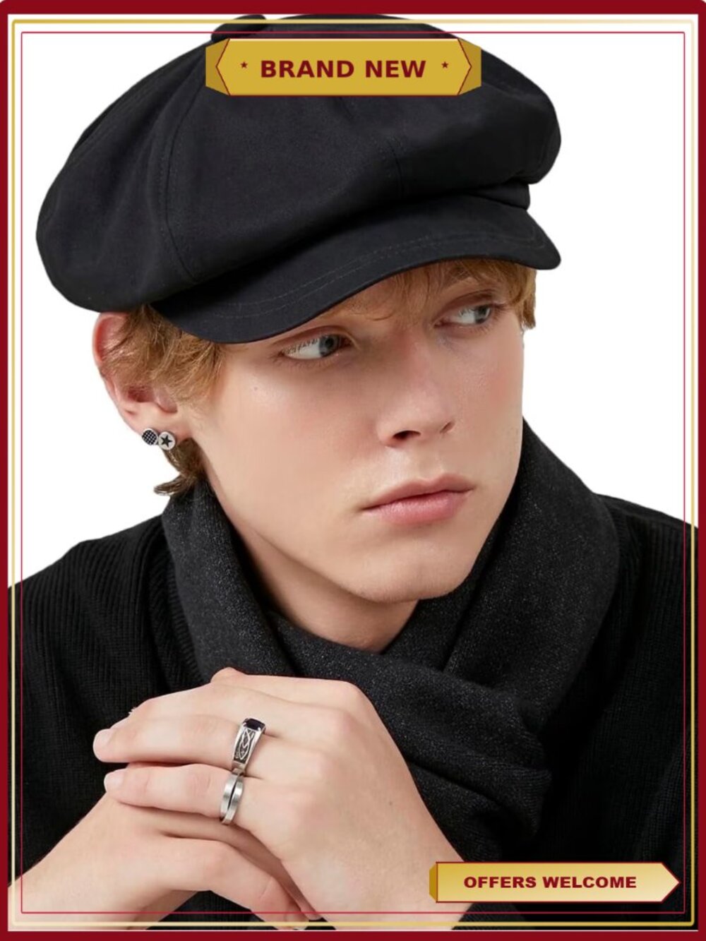 Unisex 8-Panel Newsboy Cap Cotton Twill Flat Cap Beret-Style Hat